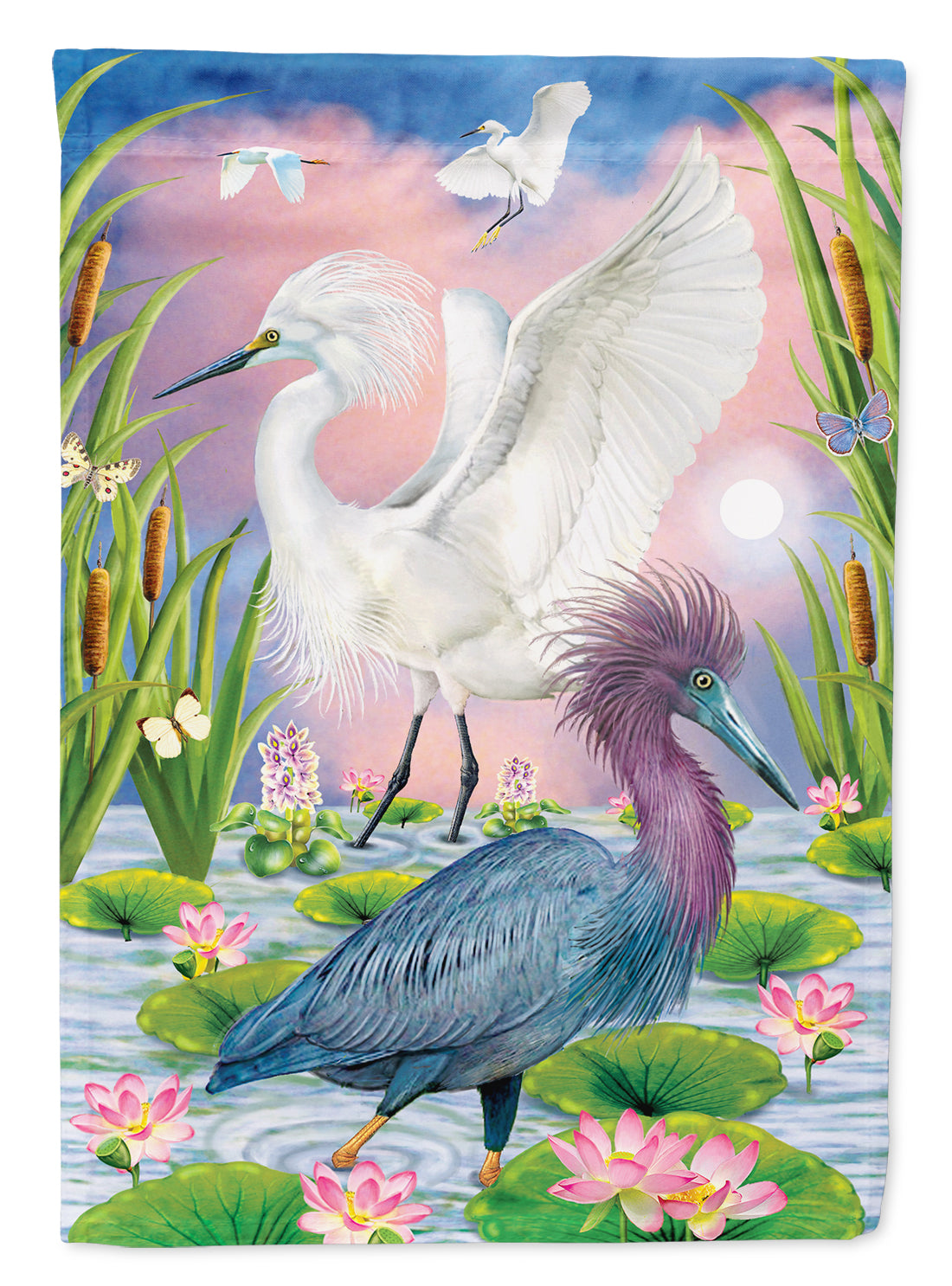 Little Blue And Snowy Heron House Flag 28x40 Porch Sleeve Pole Decorative Outside Yard Banner Artwork Wall Hanging, Polyester