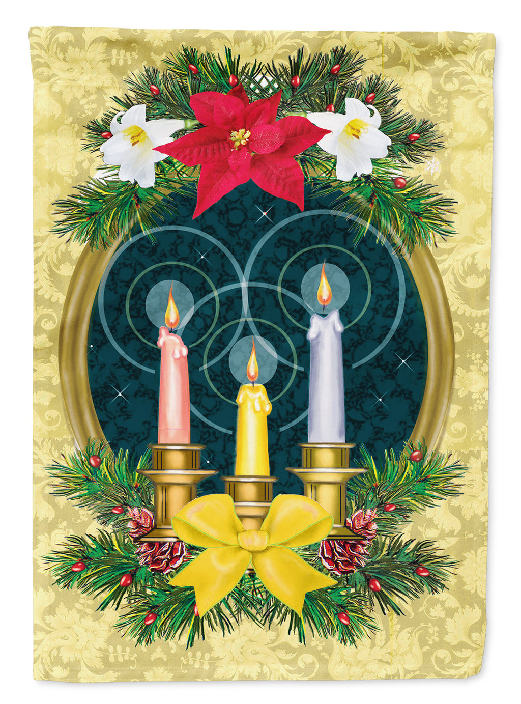 Holy Night Christmas Candle Wreath House Flag 28x40 Porch Sleeve Pole Decorative Outside Yard Banner Artwork Wall Hanging, Polyester