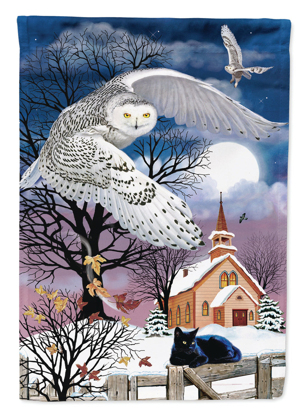 Owl Halloween Moon House Flag 28x40 Porch Sleeve Pole Decorative Outside Yard Banner Artwork Wall Hanging, Polyester