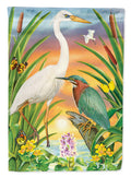 Green And White Herons House Flag 28x40 Porch Sleeve Pole Decorative Outside Yard Banner Artwork Wall Hanging, Polyester