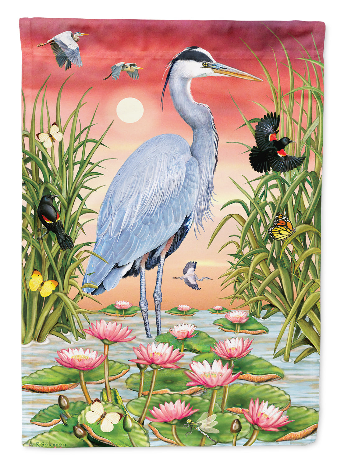 Great Blue Heron House Flag 28x40 Porch Sleeve Pole Decorative Outside Yard Banner Artwork Wall Hanging, Polyester