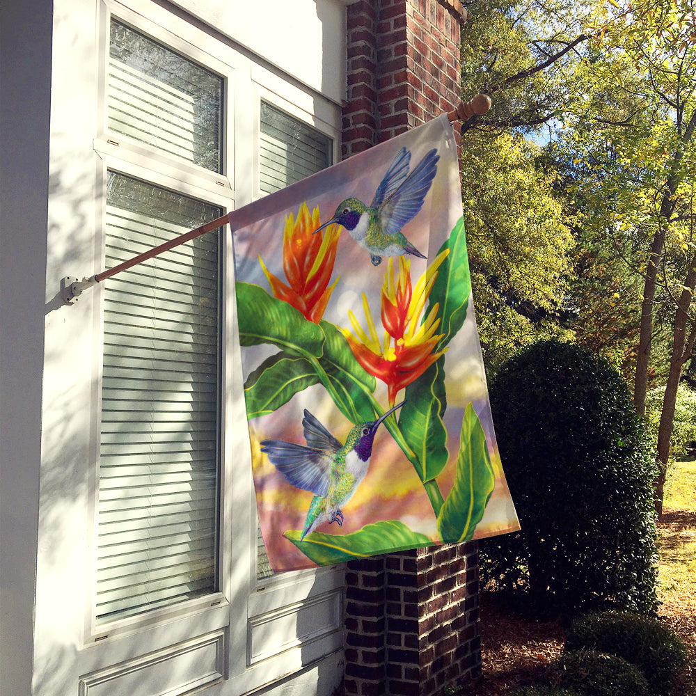 Black Chinned Hummingbirds Golden Heliconia House Flag 28x40 Porch Sleeve Pole Decorative Outside Yard Banner Artwork Wall Hanging, Polyester