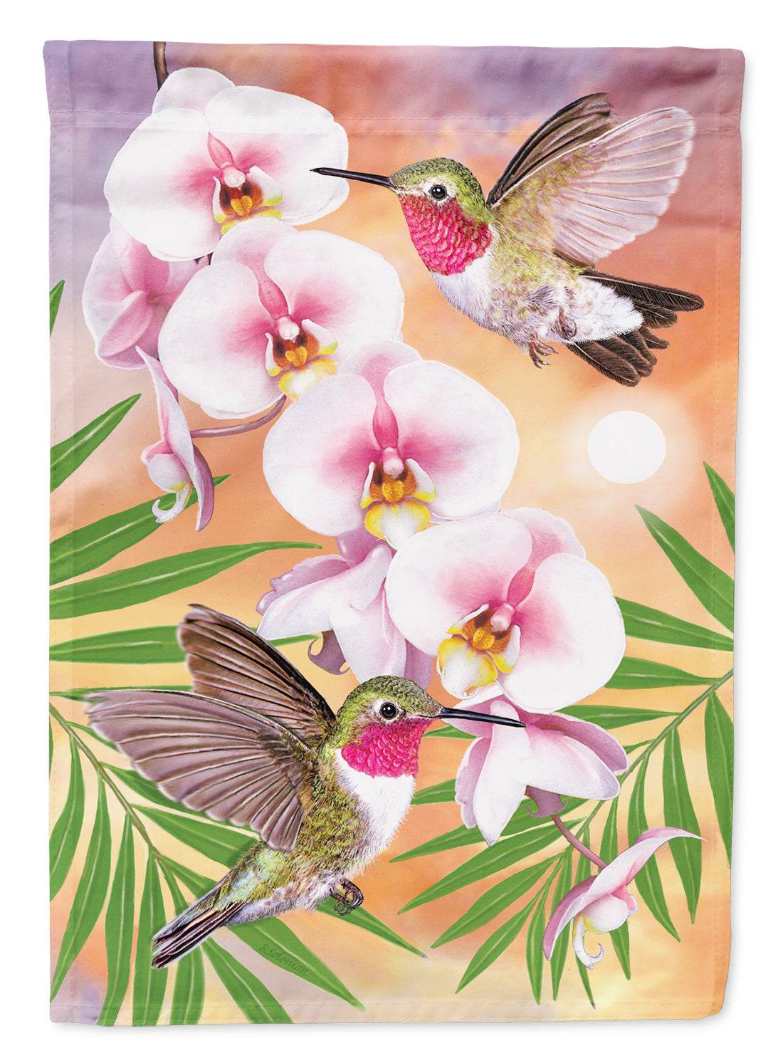 Anna's Hummingbirds Phalaenopsis House Flag 28x40 Porch Sleeve Pole Decorative Outside Yard Banner Artwork Wall Hanging, Polyester