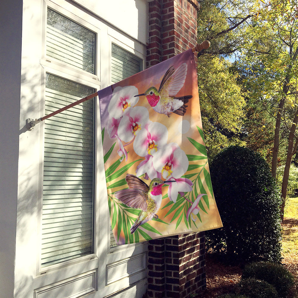 Anna's Hummingbirds Phalaenopsis House Flag 28x40 Porch Sleeve Pole Decorative Outside Yard Banner Artwork Wall Hanging, Polyester