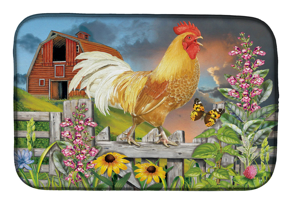 Yellow Rooster Greeting the Day Dish Drying Mat Absorbent Dish Drying Mat Pad for Kitchen Counter Dish Drainer Mat for Countertop, 14 x 21", Multicolor
