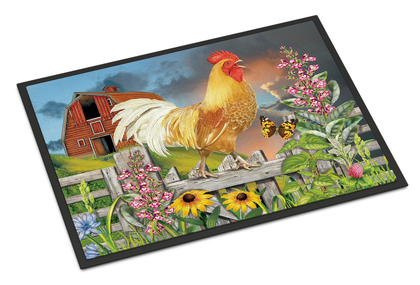 Yellow Rooster Greeting the Day Doormat Indoor Outdoor 24H X 36W Front Door Mat Rugs for Entryway, Non Slip Washable Low Pile,