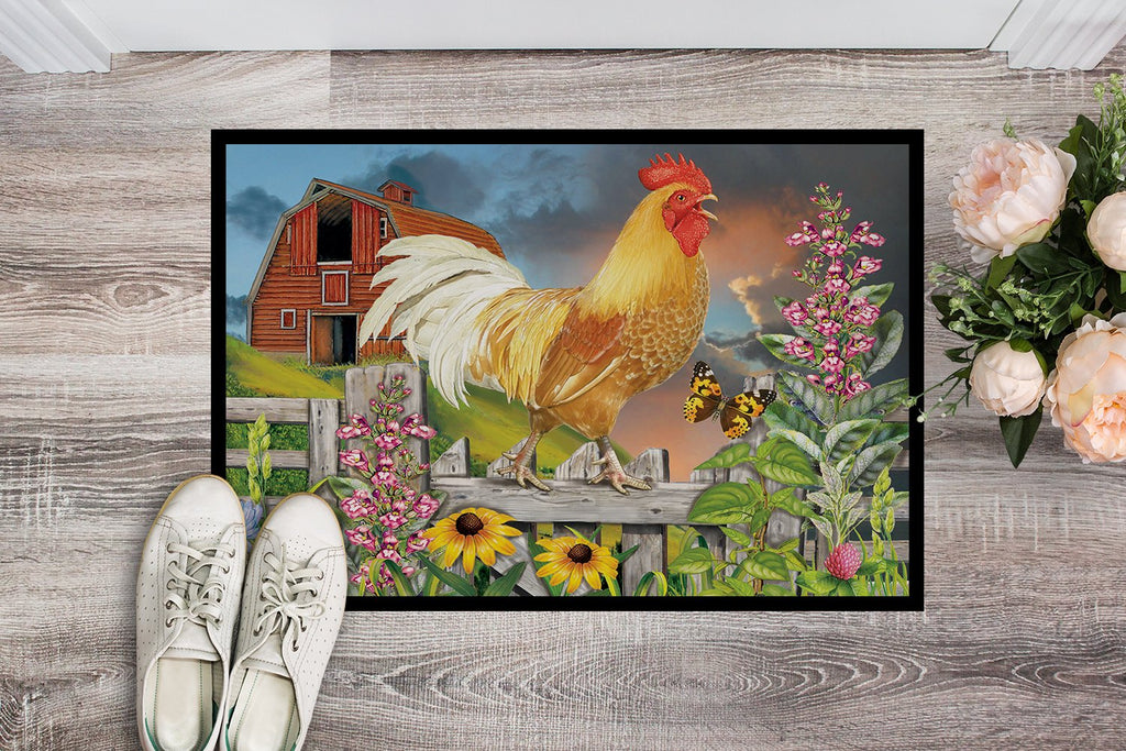 Yellow Rooster Greeting the Day Doormat Indoor Outdoor 24H X 36W Front Door Mat Rugs for Entryway, Non Slip Washable Low Pile,