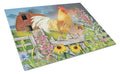 Yellow Rooster Greeting the Day Cutting Board Tempered Glass Kitchen Cutting Surface, Heat Resistant Chopping, Non-Slip Feet, Food Prep & Serving