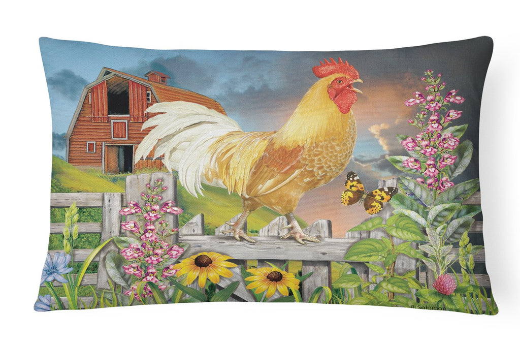 Yellow Rooster Greeting the Day Decorative Throw Pillow 12x16 Indoor Outdoor Accent Cushion, Fabric Cover with Insert for Sofa, Bed, Porch & Living Room
