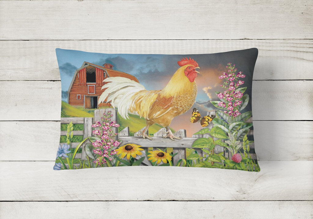 Yellow Rooster Greeting the Day Decorative Throw Pillow 12x16 Indoor Outdoor Accent Cushion, Fabric Cover with Insert for Sofa, Bed, Porch & Living Room