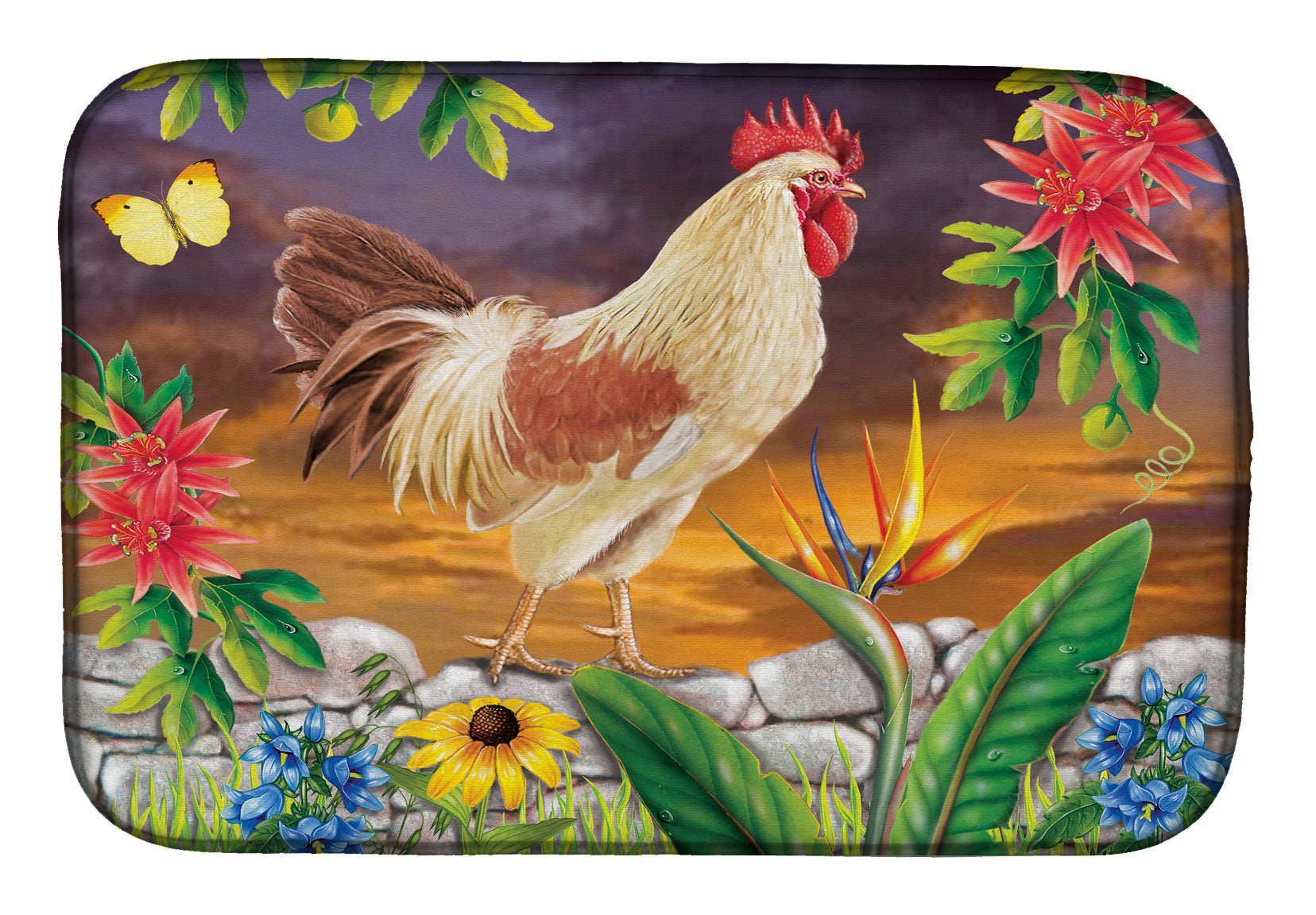 White Rooster Dish Drying Mat Absorbent Dish Drying Mat Pad for Kitchen Counter Dish Drainer Mat for Countertop, 14 x 21", Multicolor
