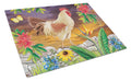 White Rooster Cutting Board Tempered Glass Kitchen Cutting Surface, Heat Resistant Chopping, Non-Slip Feet, Food Prep & Serving