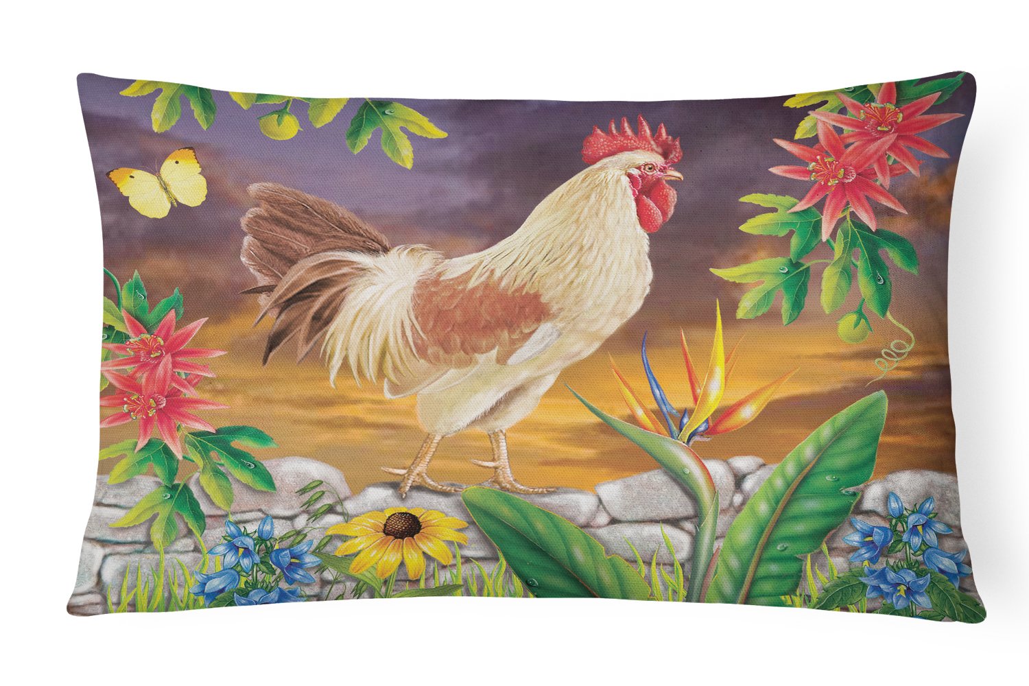 White Rooster Decorative Throw Pillow 12x16 Indoor Outdoor Accent Cushion, Fabric Cover with Insert for Sofa, Bed, Porch & Living Room