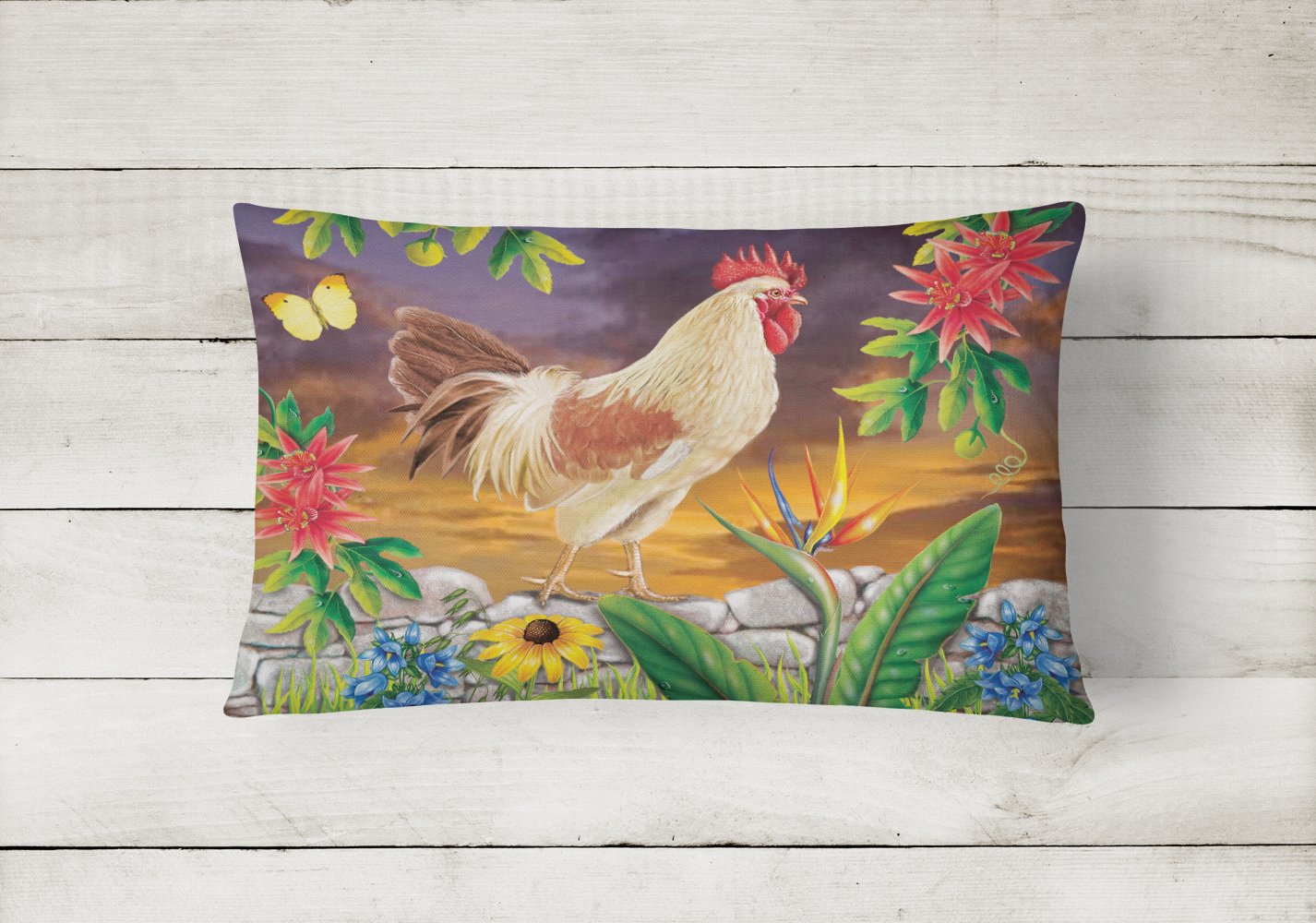 White Rooster Decorative Throw Pillow 12x16 Indoor Outdoor Accent Cushion, Fabric Cover with Insert for Sofa, Bed, Porch & Living Room