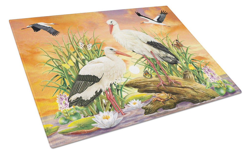 Storks Cutting Board Tempered Glass Kitchen Cutting Surface, Heat Resistant Chopping, Non-Slip Feet, Food Prep & Serving