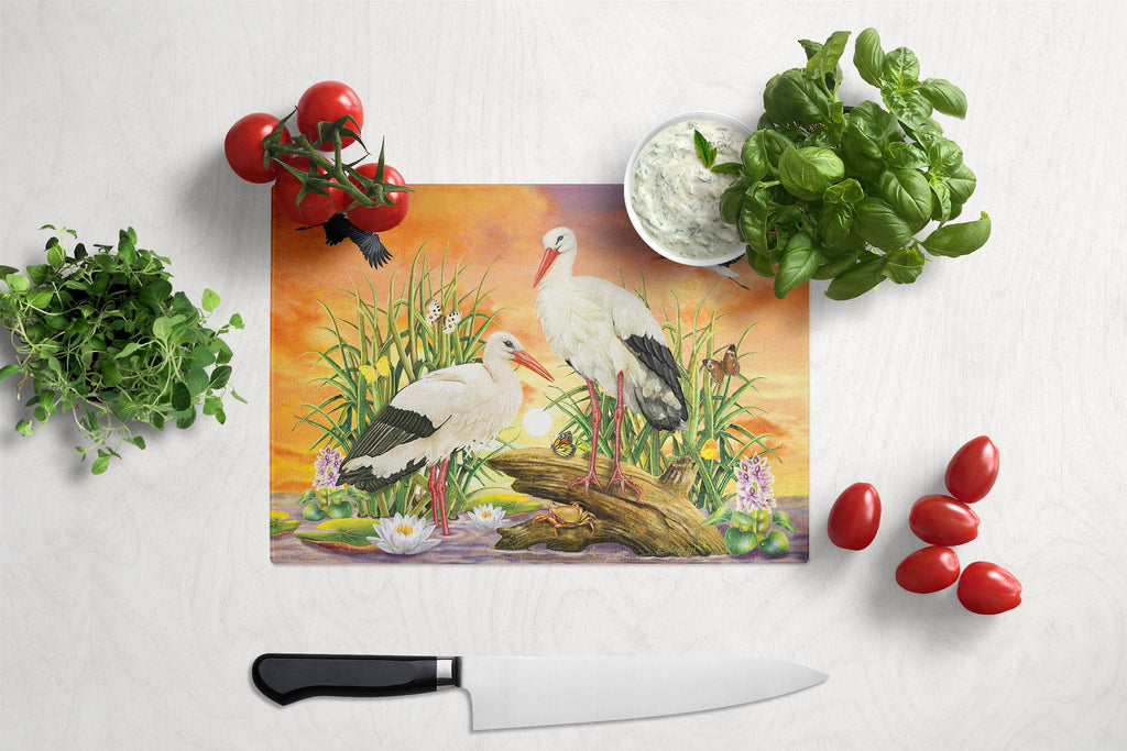 Storks Cutting Board Tempered Glass Kitchen Cutting Surface, Heat Resistant Chopping, Non-Slip Feet, Food Prep & Serving