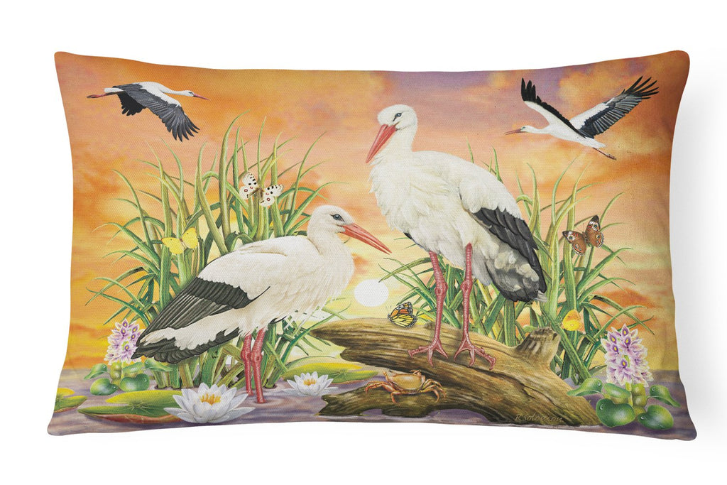 Storks Decorative Throw Pillow 12x16 Indoor Outdoor Accent Cushion, Fabric Cover with Insert for Sofa, Bed, Porch & Living Room