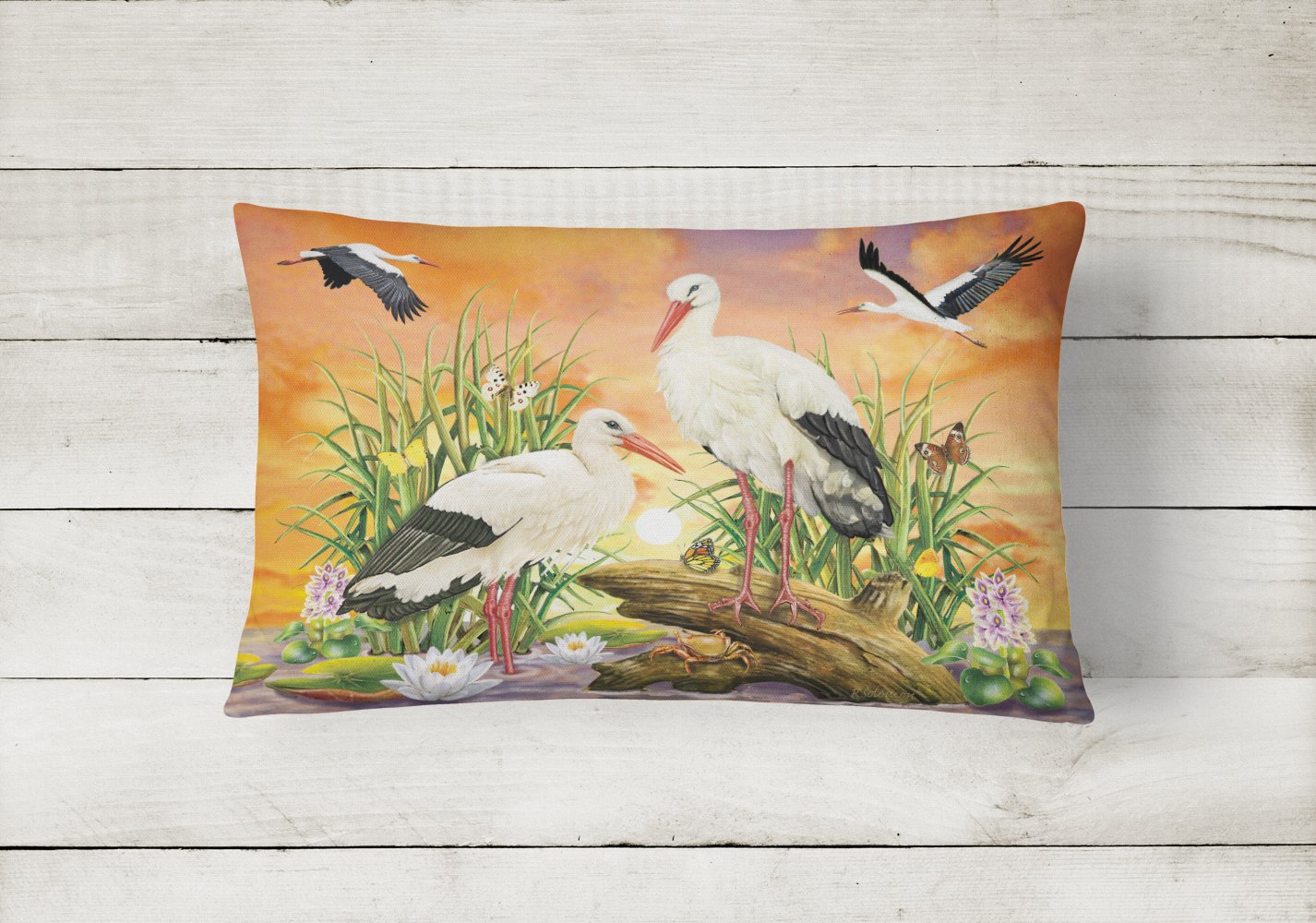 Storks Decorative Throw Pillow 12x16 Indoor Outdoor Accent Cushion, Fabric Cover with Insert for Sofa, Bed, Porch & Living Room