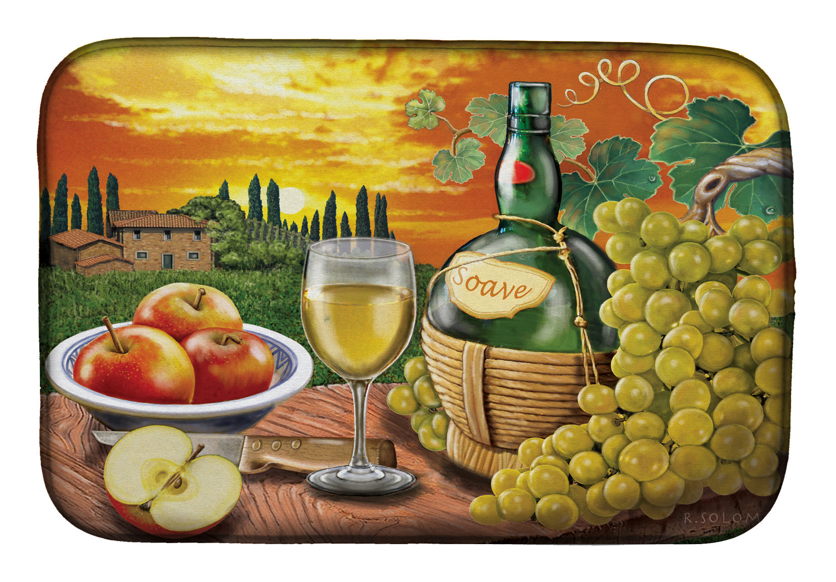 Soave, Apple, Wine and Cheese Dish Drying Mat Absorbent Dish Drying Mat Pad for Kitchen Counter Dish Drainer Mat for Countertop, 14 x 21", Multicolor