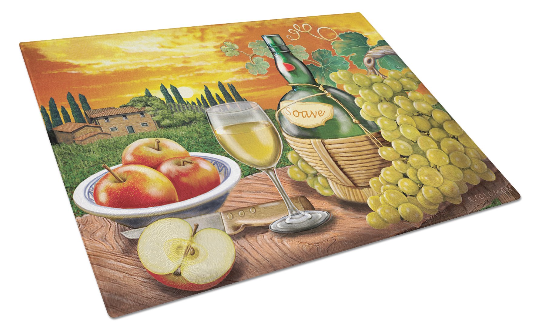 Soave, Apple, Wine and Cheese Cutting Board Tempered Glass Kitchen Cutting Surface, Heat Resistant Chopping, Non-Slip Feet, Food Prep & Serving