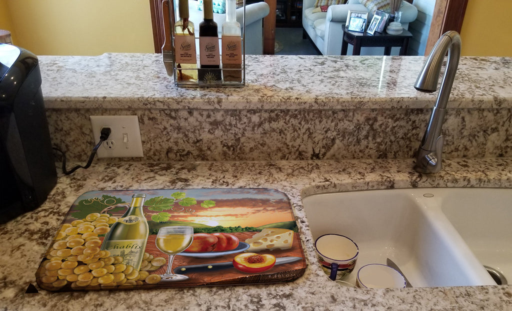 Chablis, Peach, Wine and Cheese Dish Drying Mat Absorbent Dish Drying Mat Pad for Kitchen Counter Dish Drainer Mat for Countertop, 14 x 21", Multicolor
