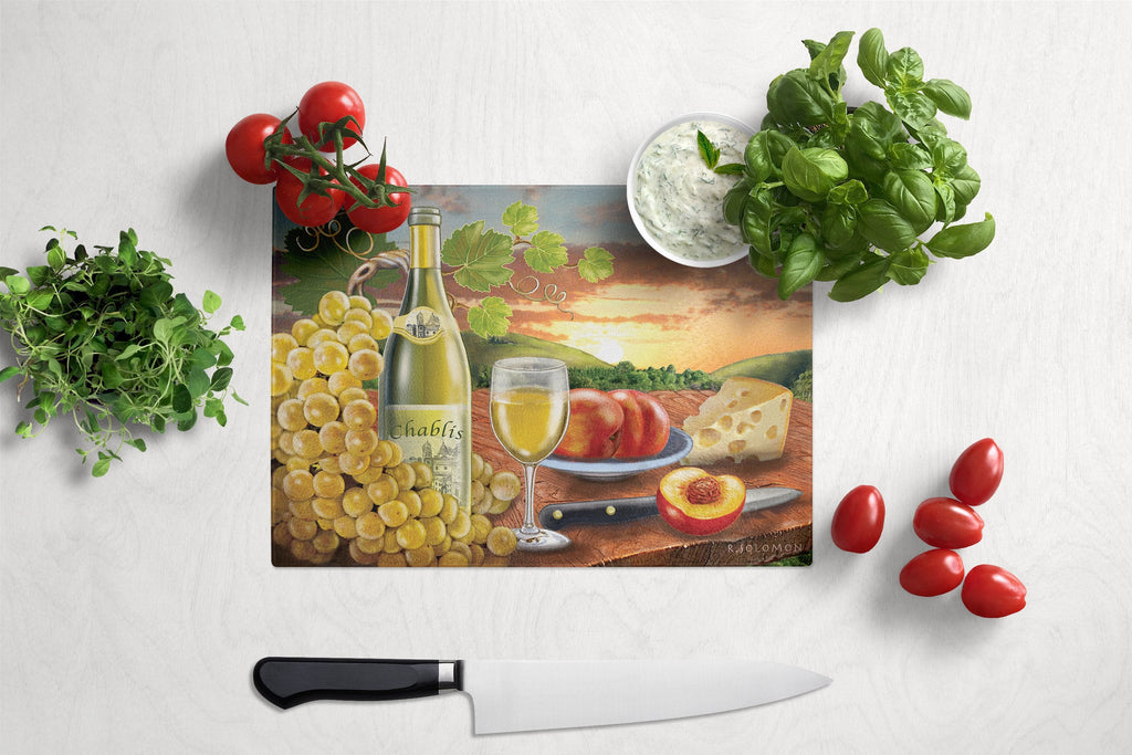 Chablis, Peach, Wine and Cheese Cutting Board Tempered Glass Kitchen Cutting Surface, Heat Resistant Chopping, Non-Slip Feet, Food Prep & Serving