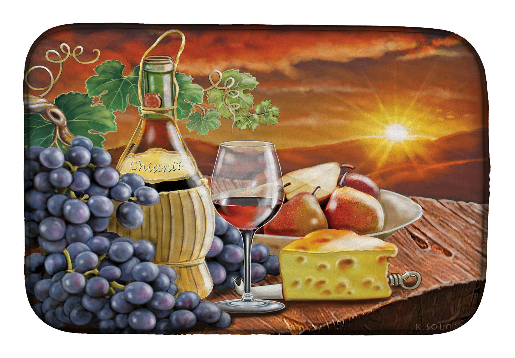Chianti, Pears, Wine and Cheese Dish Drying Mat Absorbent Dish Drying Mat Pad for Kitchen Counter Dish Drainer Mat for Countertop, 14 x 21", Multicolor
