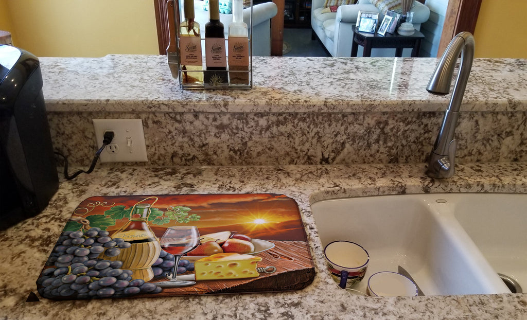 Chianti, Pears, Wine and Cheese Dish Drying Mat Absorbent Dish Drying Mat Pad for Kitchen Counter Dish Drainer Mat for Countertop, 14 x 21", Multicolor