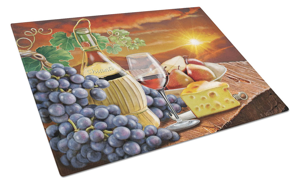 Chianti, Pears, Wine and Cheese Cutting Board Tempered Glass Kitchen Cutting Surface, Heat Resistant Chopping, Non-Slip Feet, Food Prep & Serving