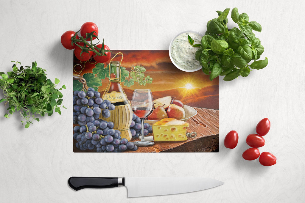 Chianti, Pears, Wine and Cheese Cutting Board Tempered Glass Kitchen Cutting Surface, Heat Resistant Chopping, Non-Slip Feet, Food Prep & Serving