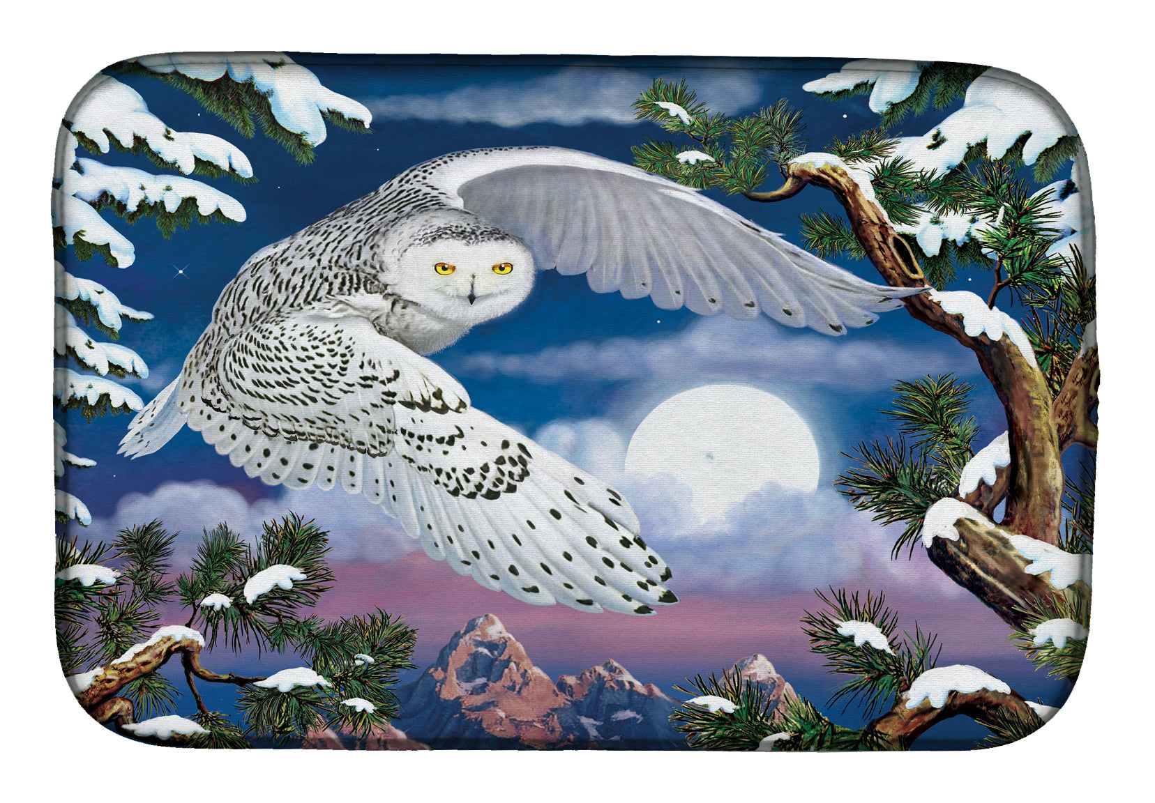 Snowy Owl Dish Drying Mat Absorbent Dish Drying Mat Pad for Kitchen Counter Dish Drainer Mat for Countertop, 14 x 21", Multicolor