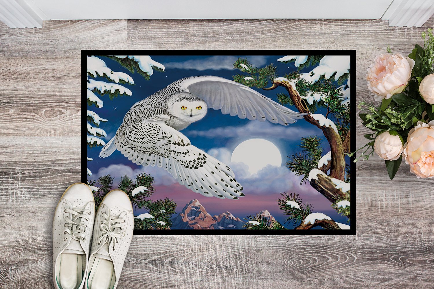 Snowy Owl Doormat Indoor Outdoor 24H X 36W Front Door Mat Rugs for Entryway, Non Slip Washable Low Pile,