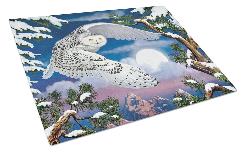 Snowy Owl Cutting Board Tempered Glass Kitchen Cutting Surface, Heat Resistant Chopping, Non-Slip Feet, Food Prep & Serving