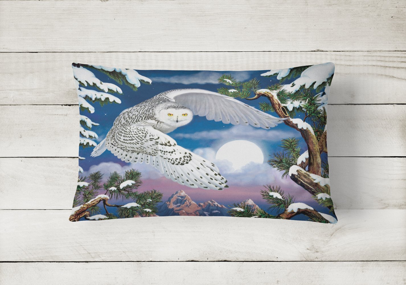Snowy Owl Decorative Throw Pillow 12x16 Indoor Outdoor Accent Cushion, Fabric Cover with Insert for Sofa, Bed, Porch & Living Room