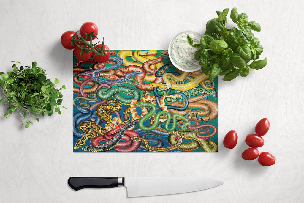 Snakes Cutting Board Tempered Glass Kitchen Cutting Surface, Heat Resistant Chopping, Non-Slip Feet, Food Prep & Serving
