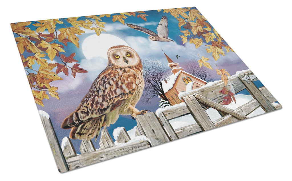 Short-Eared Owl In The Churchyard Cutting Board Tempered Glass Kitchen Cutting Surface, Heat Resistant Chopping, Non-Slip Feet, Food Prep & Serving