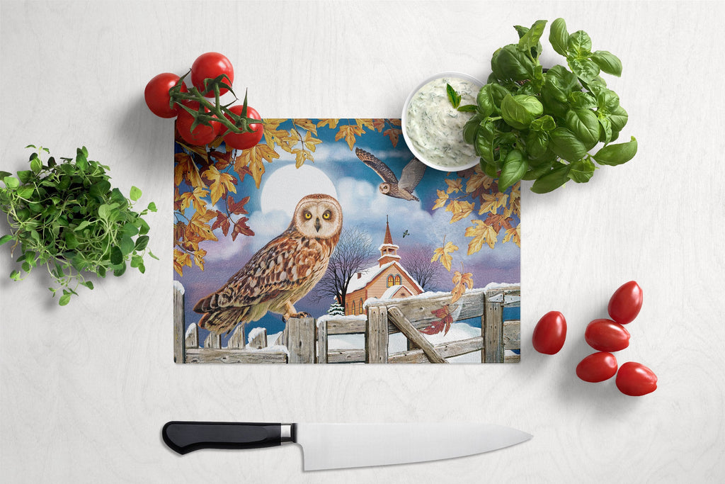 Short-Eared Owl In The Churchyard Cutting Board Tempered Glass Kitchen Cutting Surface, Heat Resistant Chopping, Non-Slip Feet, Food Prep & Serving