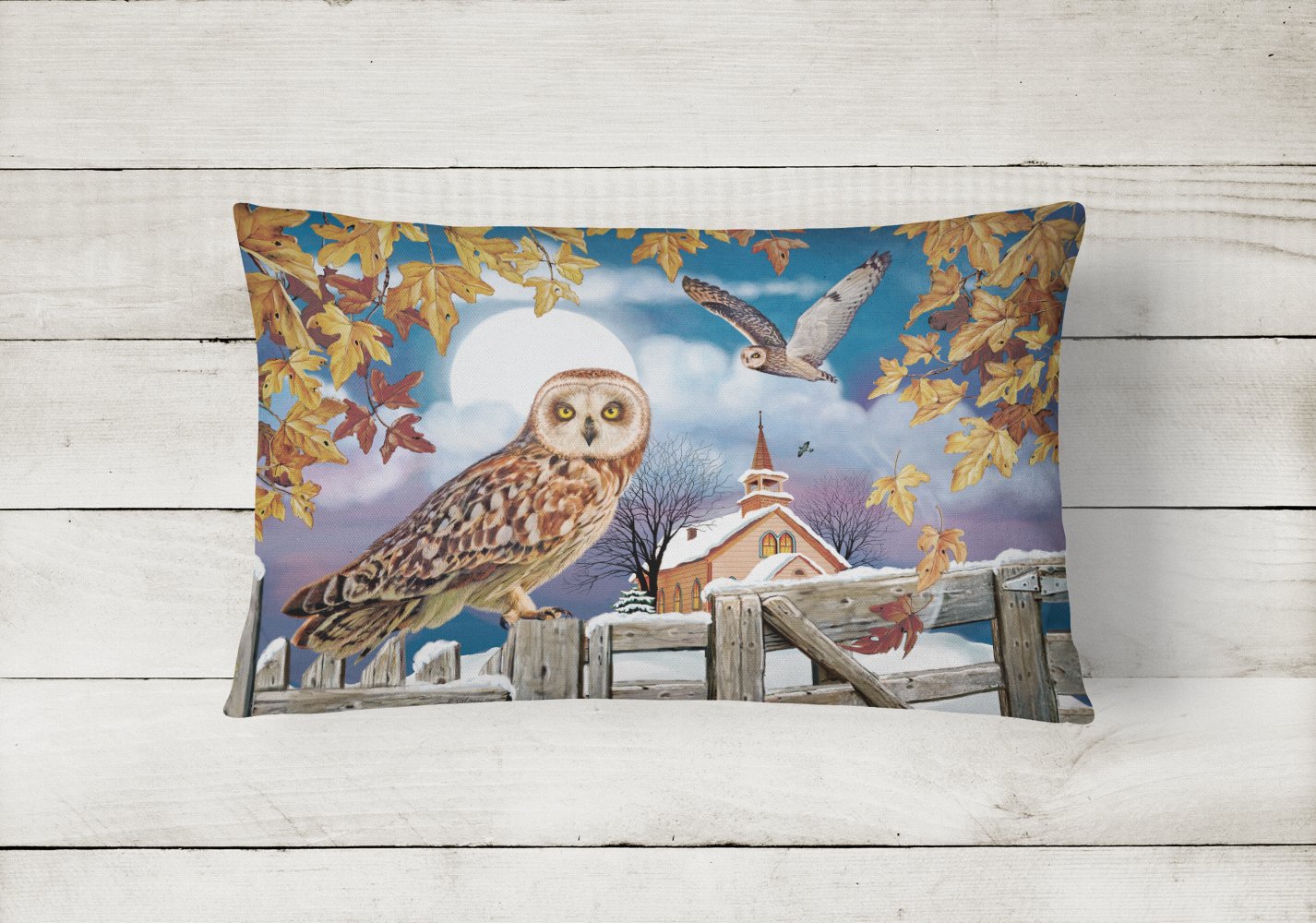 Short-Eared Owl In The Churchyard Decorative Throw Pillow 12x16 Indoor Outdoor Accent Cushion, Fabric Cover with Insert for Sofa, Bed, Porch & Living Room