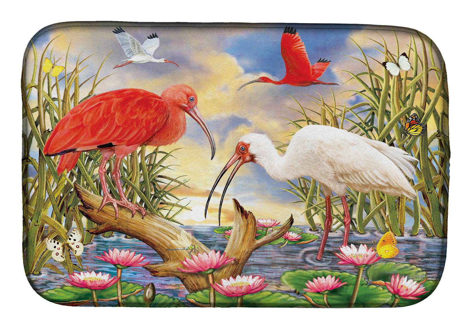 Scarlet And White Ibis Dish Drying Mat Absorbent Dish Drying Mat Pad for Kitchen Counter Dish Drainer Mat for Countertop, 14 x 21", Multicolor