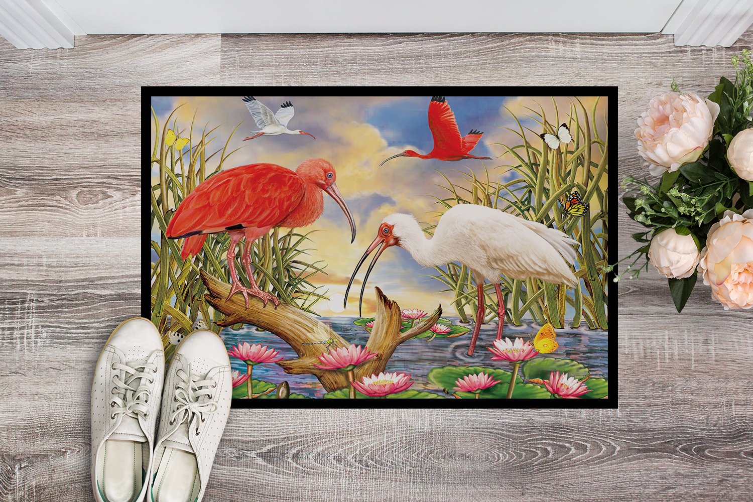 Scarlet And White Ibis Doormat Indoor Outdoor 24H X 36W Front Door Mat Rugs for Entryway, Non Slip Washable Low Pile,