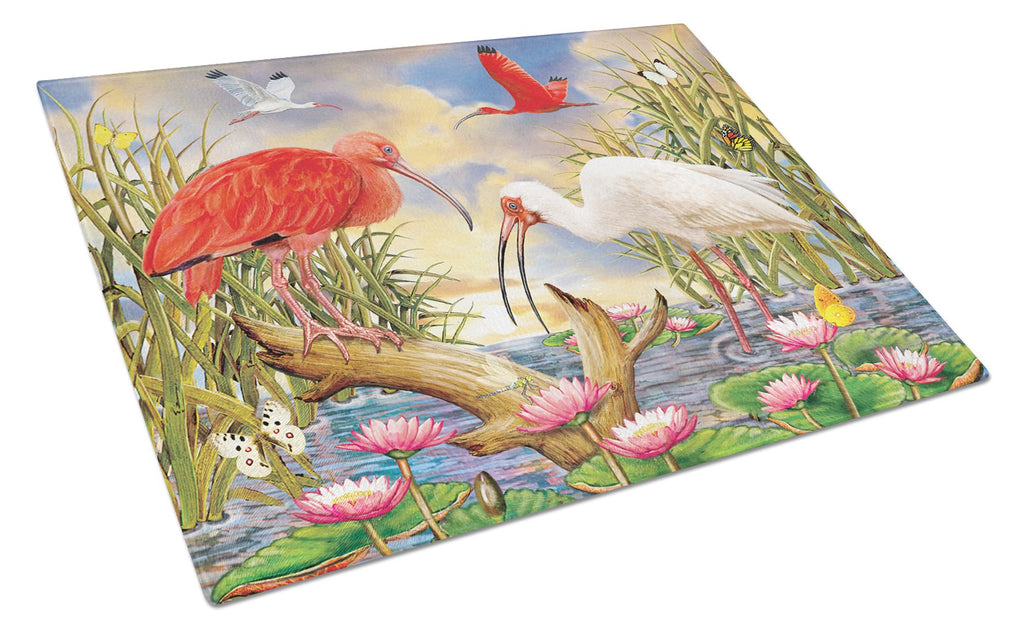 Scarlet And White Ibis Cutting Board Tempered Glass Kitchen Cutting Surface, Heat Resistant Chopping, Non-Slip Feet, Food Prep & Serving