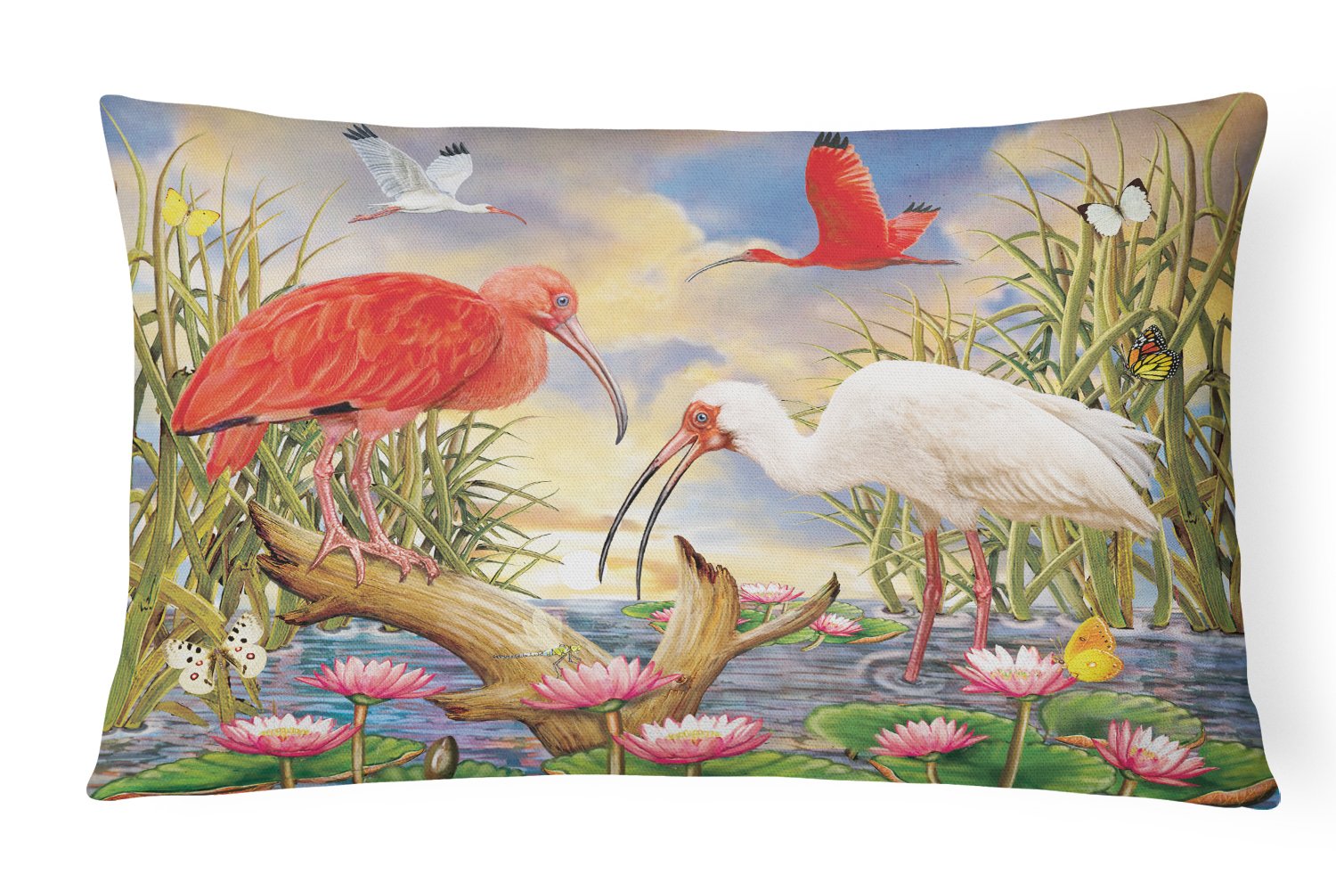 Scarlet And White Ibis Decorative Throw Pillow 12x16 Indoor Outdoor Accent Cushion, Fabric Cover with Insert for Sofa, Bed, Porch & Living Room