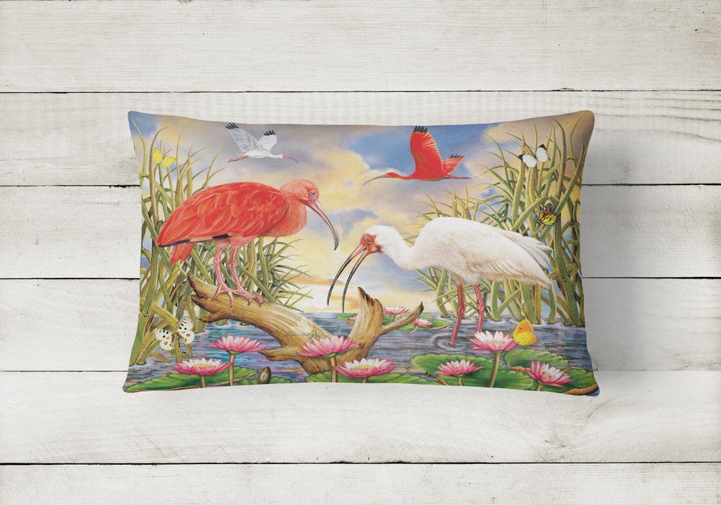 Scarlet And White Ibis Decorative Throw Pillow 12x16 Indoor Outdoor Accent Cushion, Fabric Cover with Insert for Sofa, Bed, Porch & Living Room