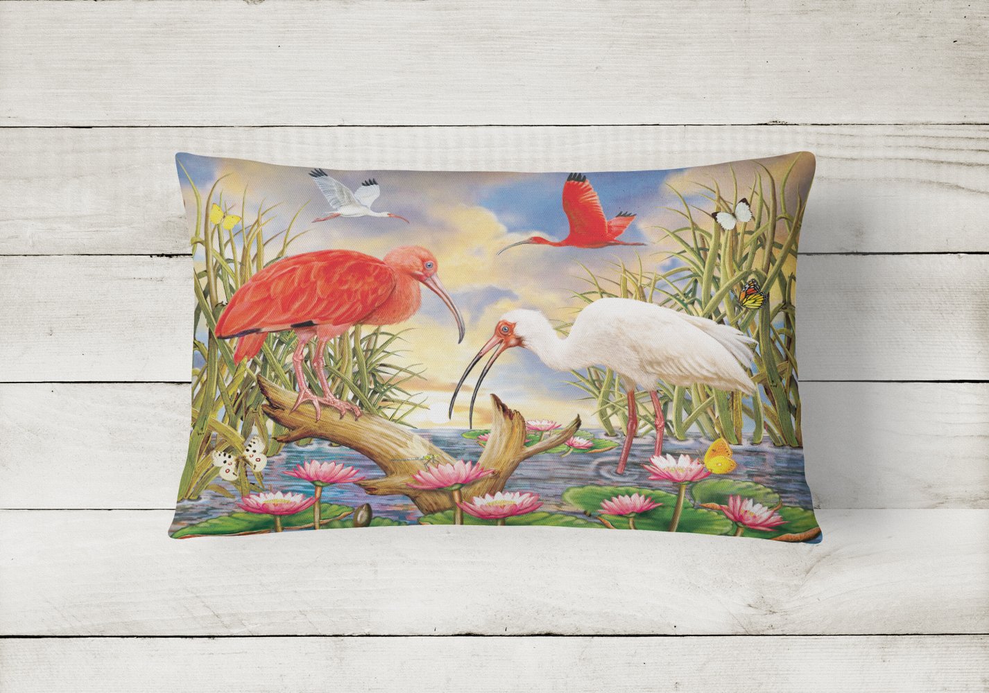 Scarlet And White Ibis Decorative Throw Pillow 12x16 Indoor Outdoor Accent Cushion, Fabric Cover with Insert for Sofa, Bed, Porch & Living Room