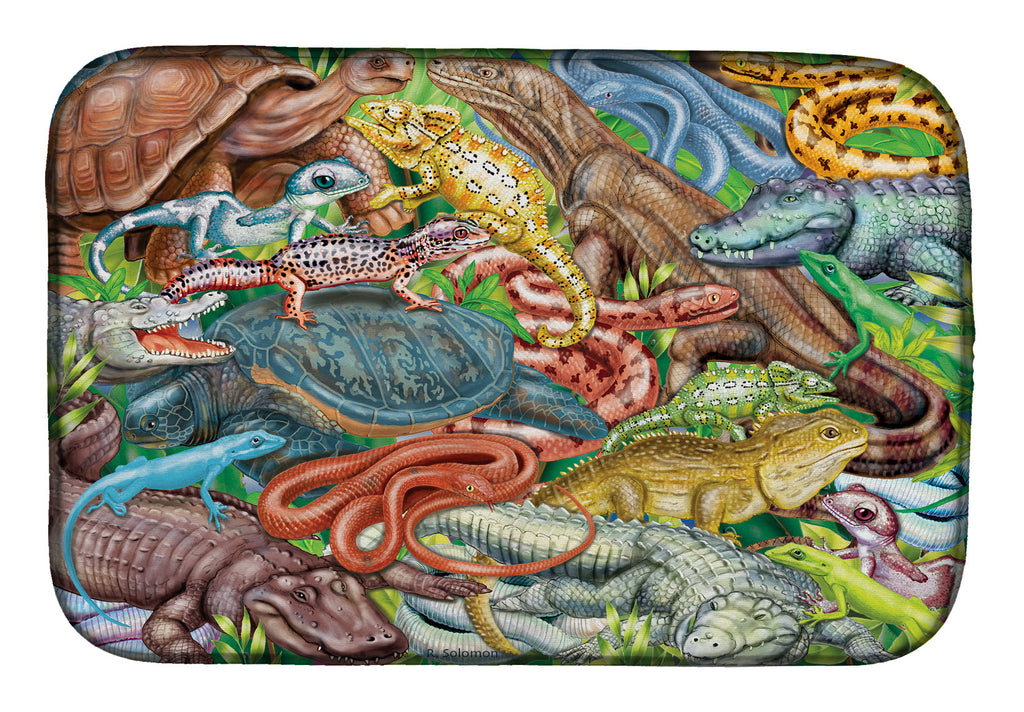 Scales and Tails, Snakes, Turtle, Reptiles Dish Drying Mat Absorbent Dish Drying Mat Pad for Kitchen Counter Dish Drainer Mat for Countertop, 14 x 21", Multicolor