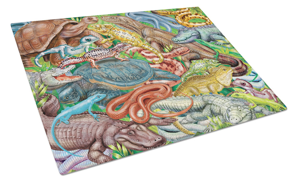 Scales and Tails, Snakes, Turtle, Reptiles Cutting Board Tempered Glass Kitchen Cutting Surface, Heat Resistant Chopping, Non-Slip Feet, Food Prep & Serving