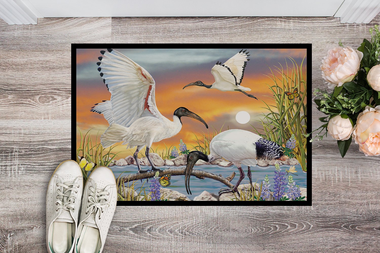 Sacred Ibis Doormat Indoor Outdoor 24H X 36W Front Door Mat Rugs for Entryway, Non Slip Washable Low Pile,