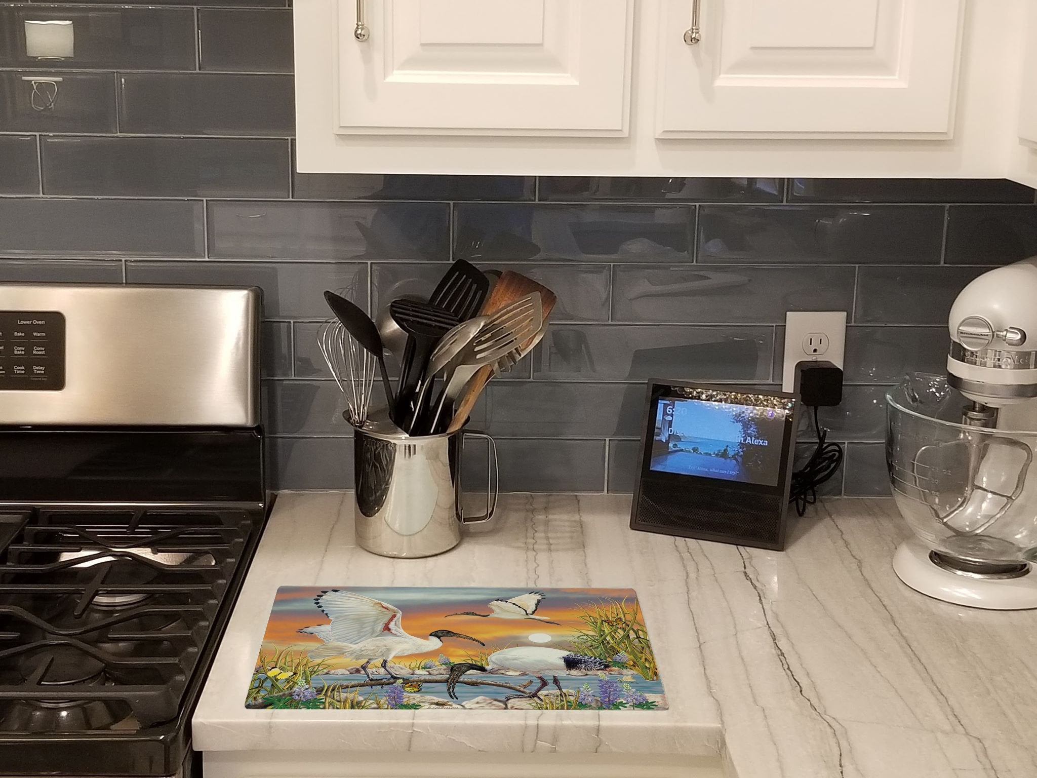 Sacred Ibis Cutting Board Tempered Glass Kitchen Cutting Surface, Heat Resistant Chopping, Non-Slip Feet, Food Prep & Serving