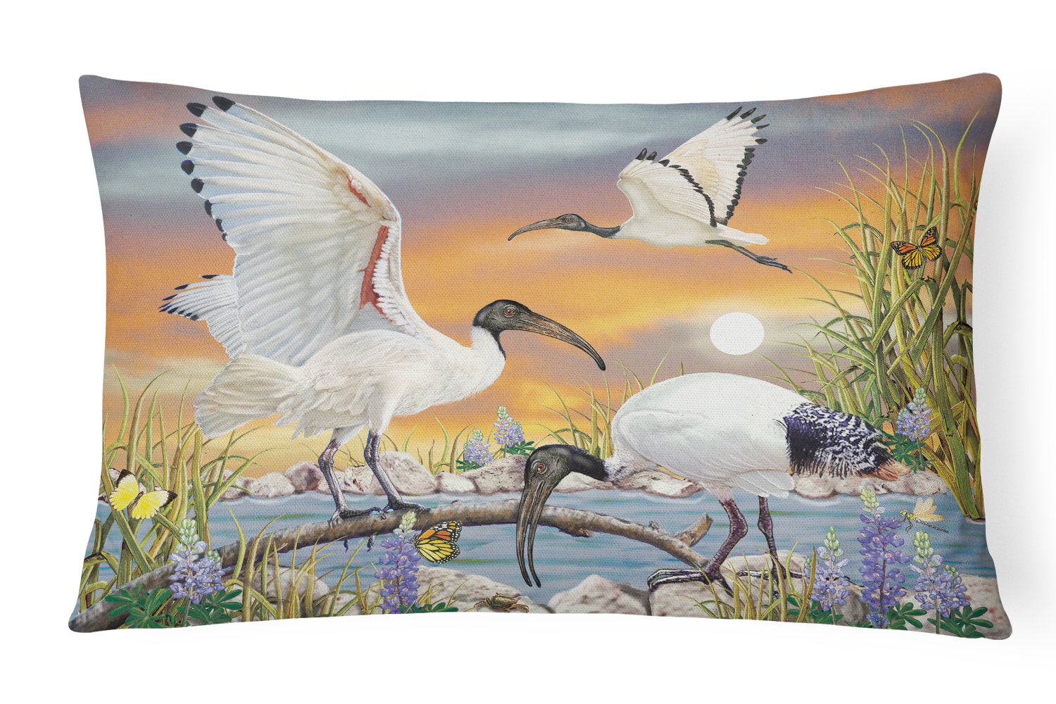 Sacred Ibis Decorative Throw Pillow 12x16 Indoor Outdoor Accent Cushion, Fabric Cover with Insert for Sofa, Bed, Porch & Living Room