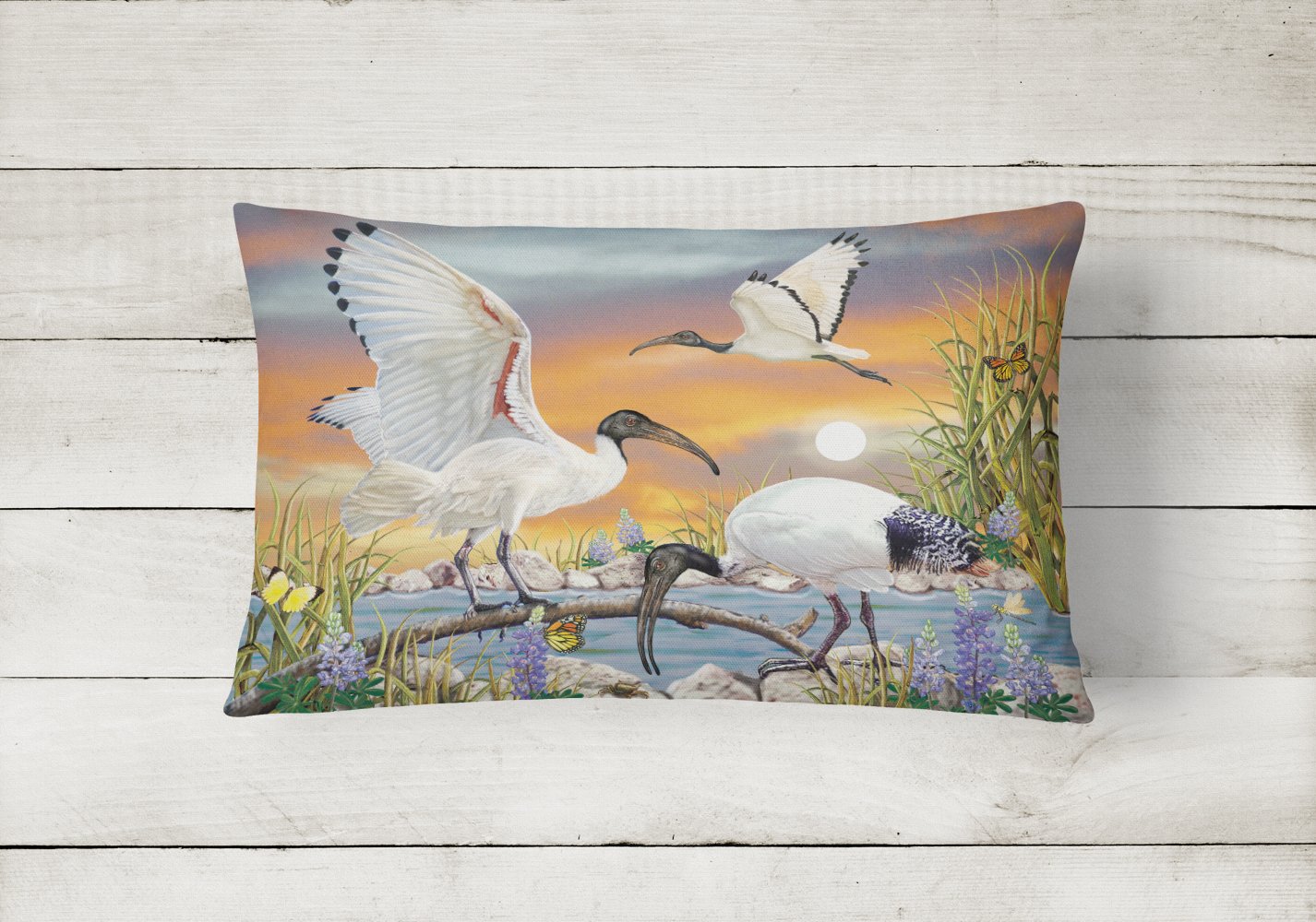 Sacred Ibis Decorative Throw Pillow 12x16 Indoor Outdoor Accent Cushion, Fabric Cover with Insert for Sofa, Bed, Porch & Living Room